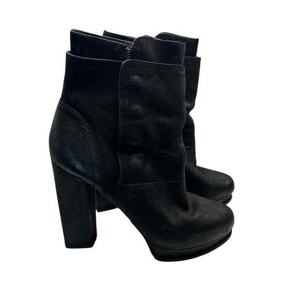 Vera Wang Black Marilyn Platform Booties Leather Chunky Boots Biker Size 8.5 M - Picture 2 of 12